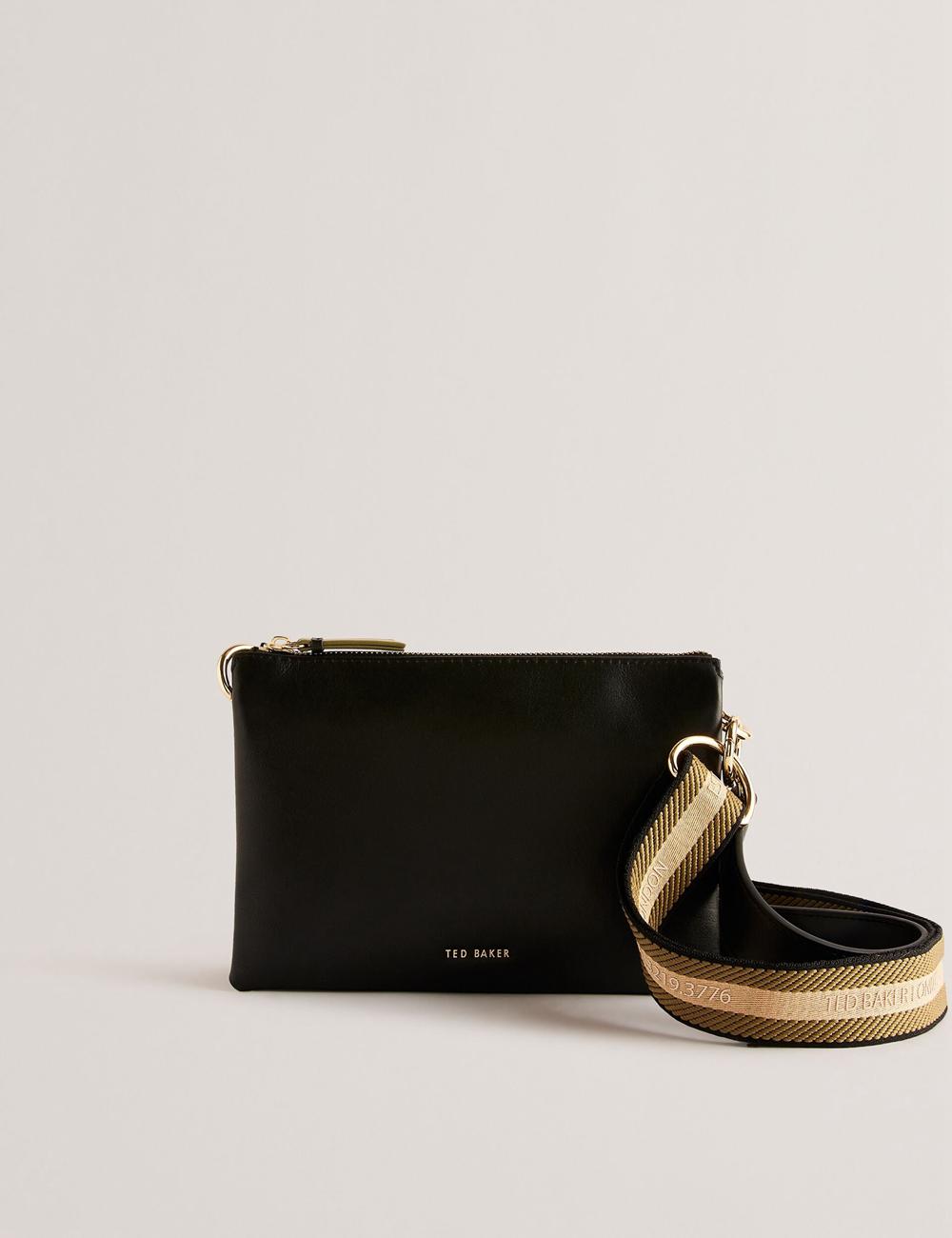 Black Ted Baker DARCEYY - Leather With Webbing Strap Women Crossbody Bags | Ireland  4125-CYSVX