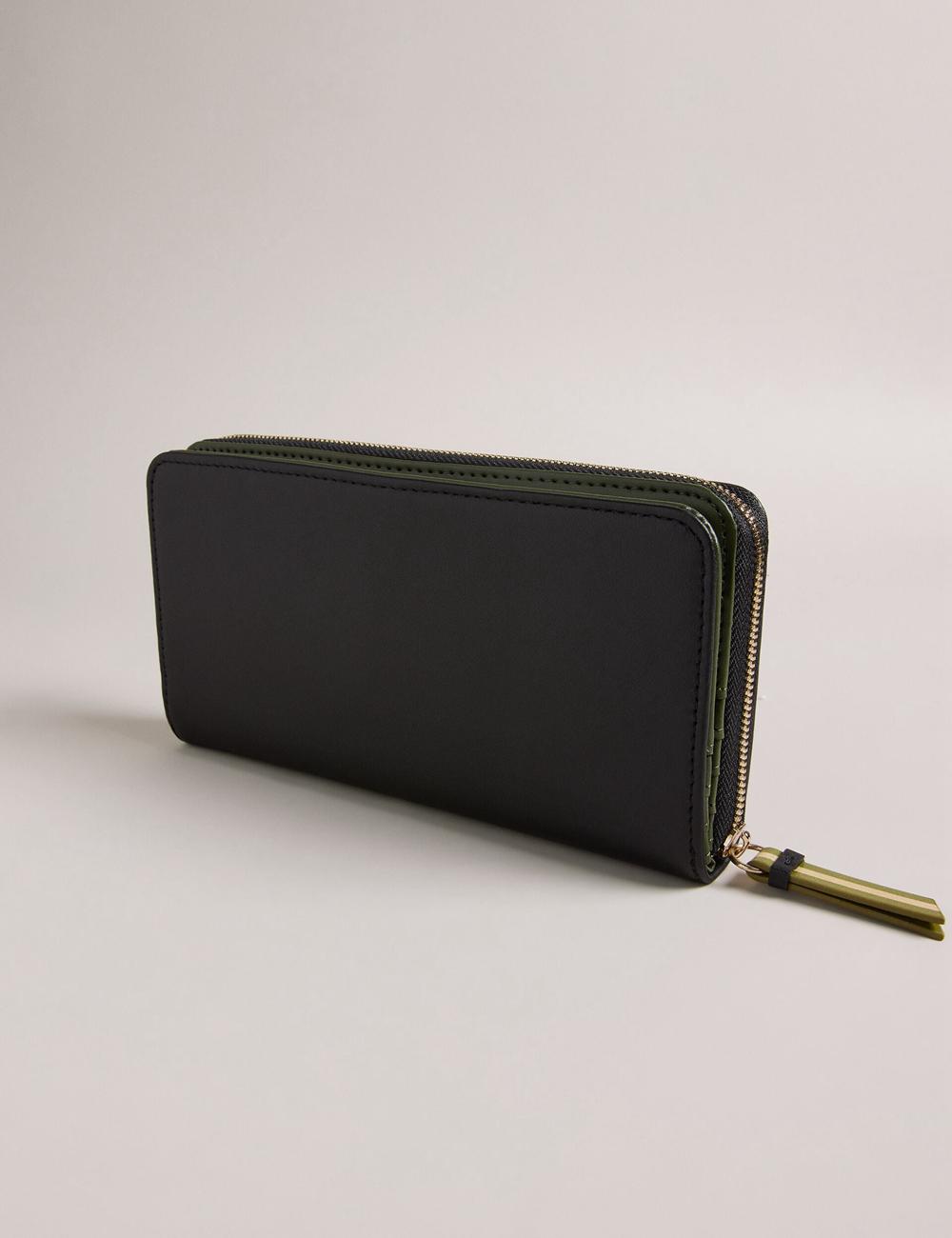 Black Ted Baker DARCIEA - Smooth Leather Zip Around Large Women Purses | Ireland  6209-KGDON