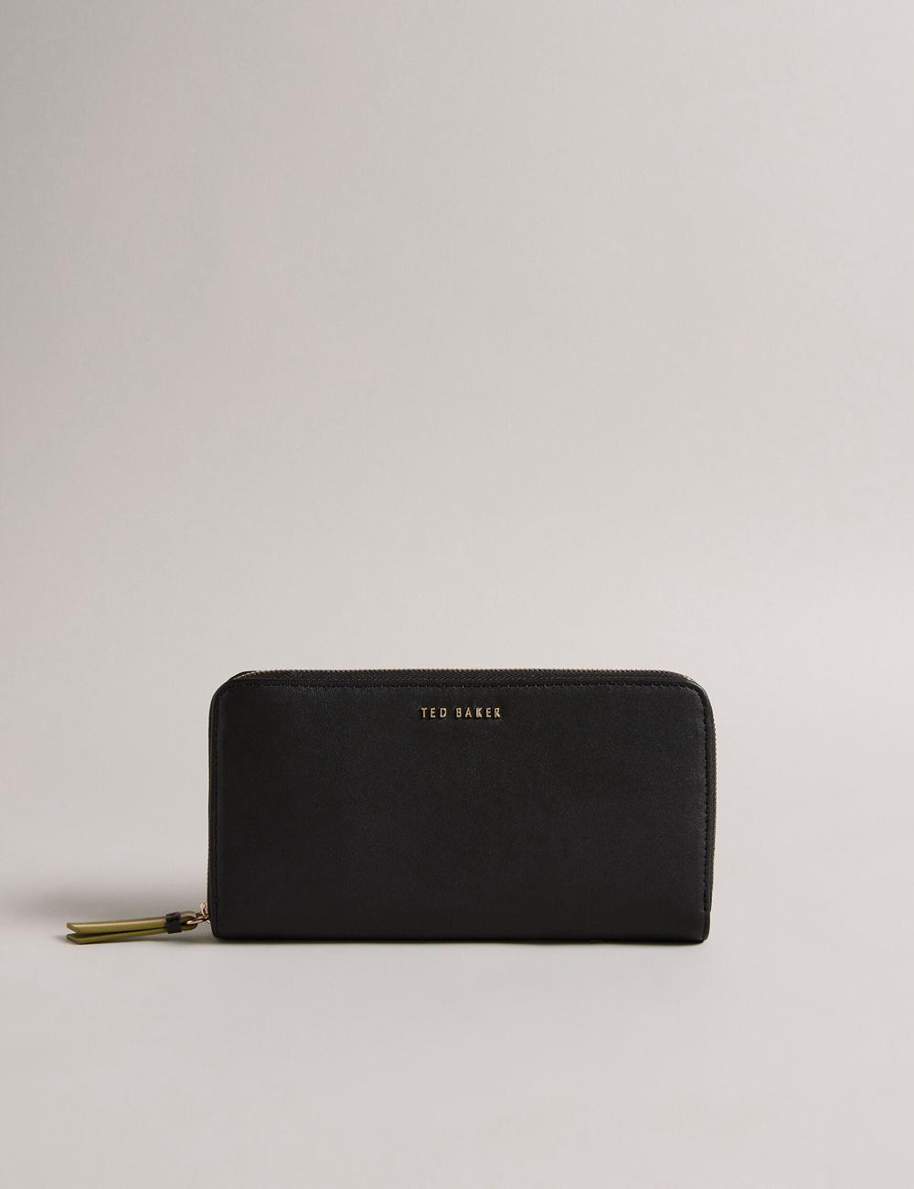 Black Ted Baker DARCIEA - Smooth Leather Zip Around Large Women Purses | Ireland  6209-KGDON