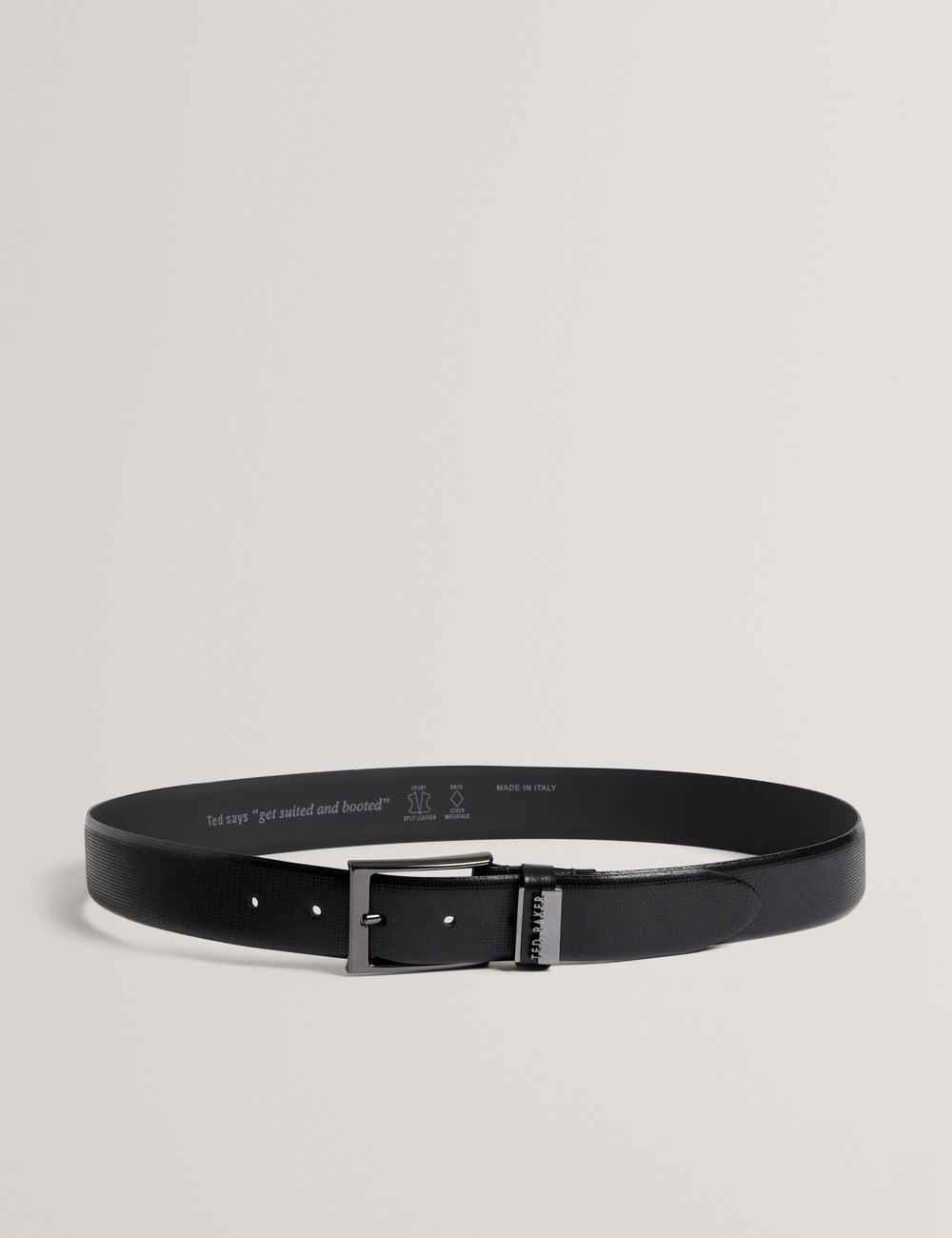 Black Ted Baker DAWSONS - Textured T Pattern Leather Men Belts | Ireland  9018-DTHWE