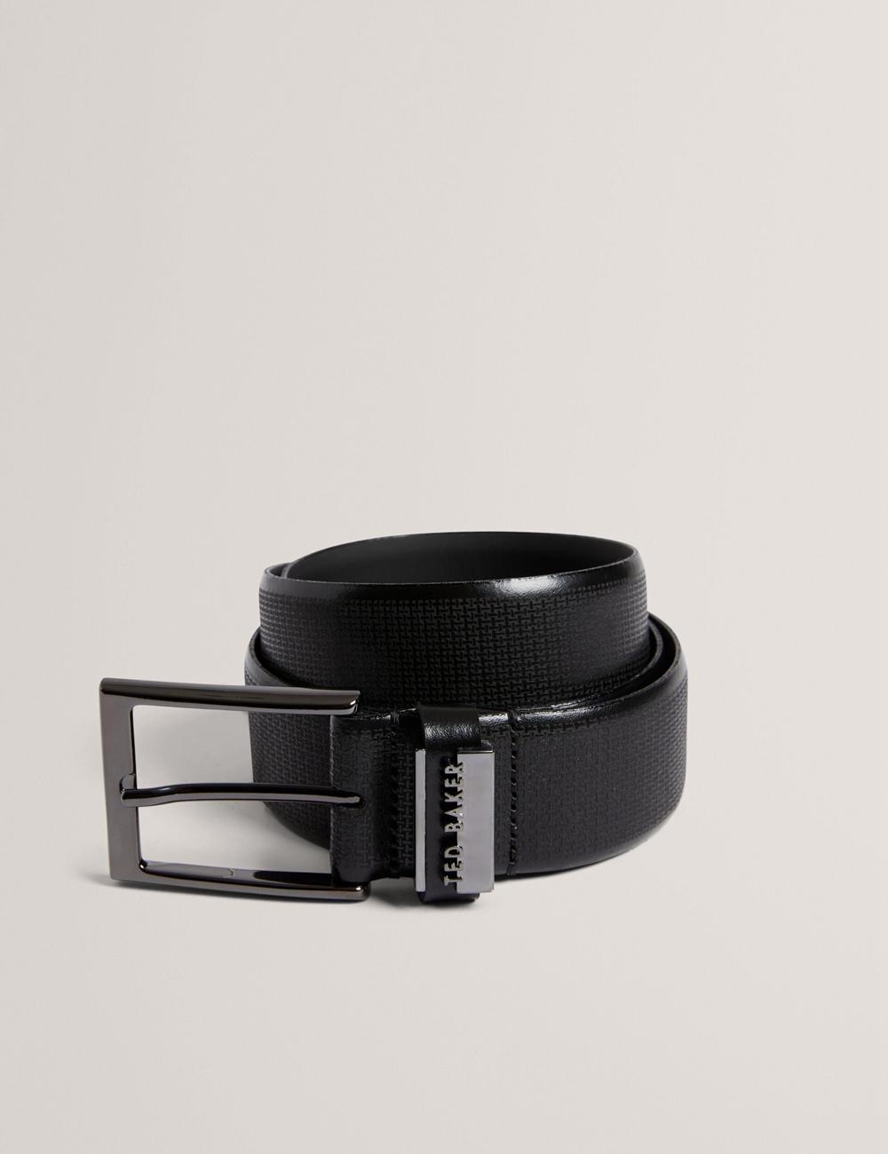 Black Ted Baker DAWSONS - Textured T Pattern Leather Men Belts | Ireland  9018-DTHWE