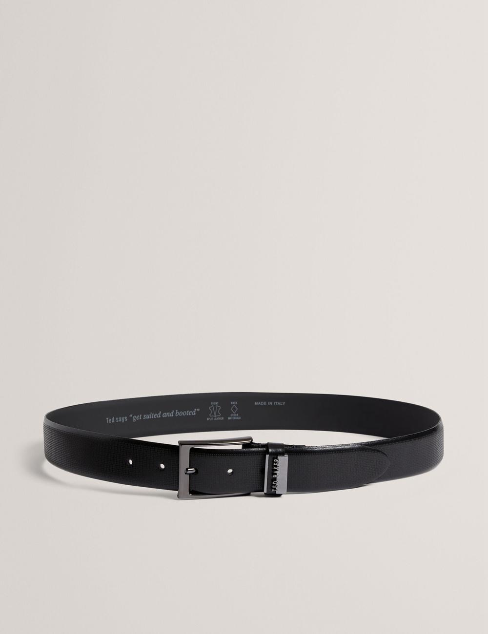 Black Ted Baker DAWSONS - Textured T Pattern Leather Men Belts | Ireland  9018-DTHWE