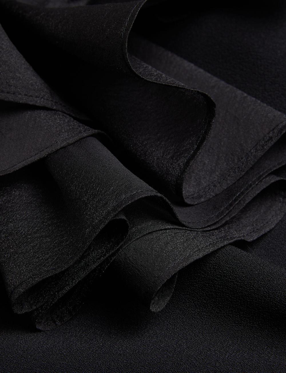 Black Ted Baker ELQUI - Oversized Ruffle Trim V-Neck Women Mini Dresses | Ireland  2419-ZTJDG