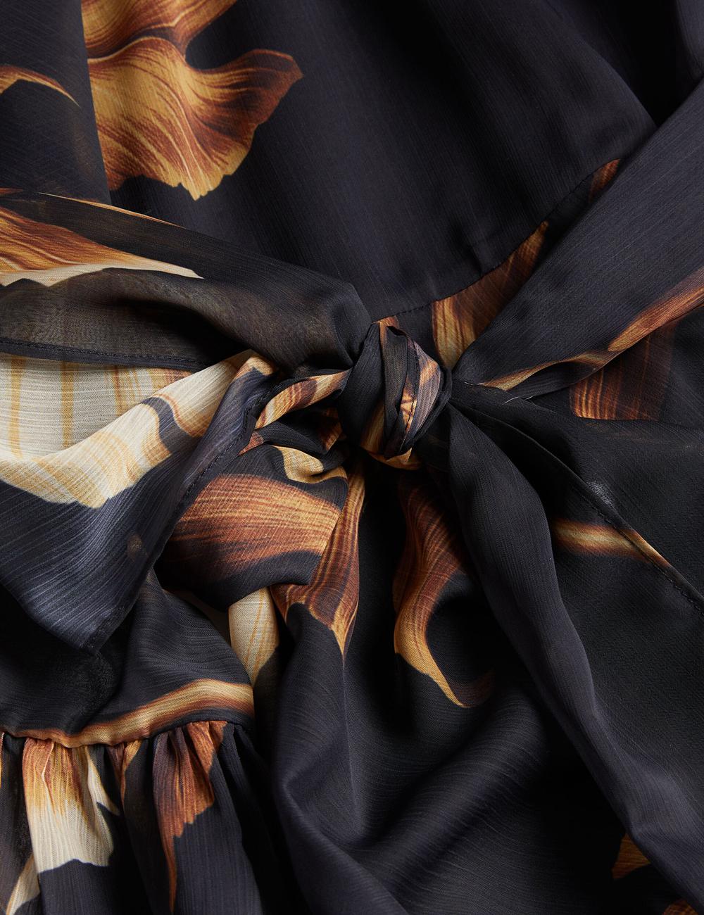 Black Ted Baker ELSTER - Printed Chiffon With Waist Women Mini Dresses | Ireland  5684-SJDCY