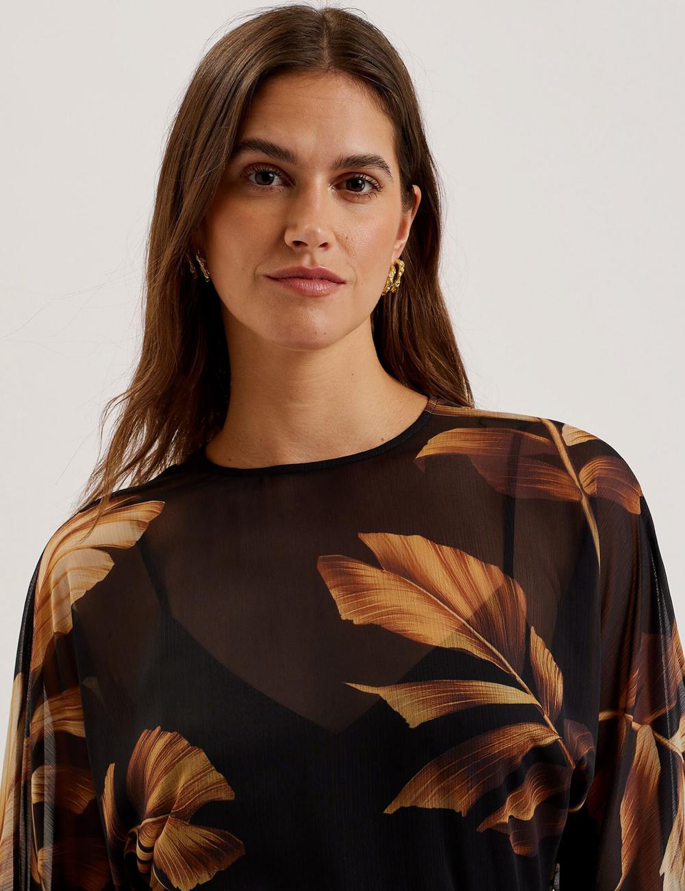 Black Ted Baker ELSTER - Printed Chiffon With Waist Women Mini Dresses | Ireland  5684-SJDCY