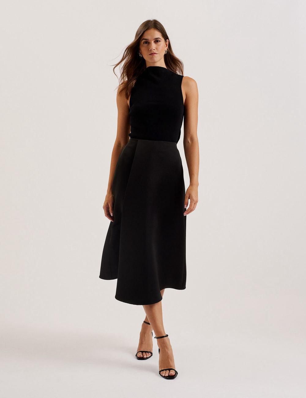 Black Ted Baker ERVA - Asymmetric Satin Wrap Women Midi Skirts | Ireland  3491-RCMHX
