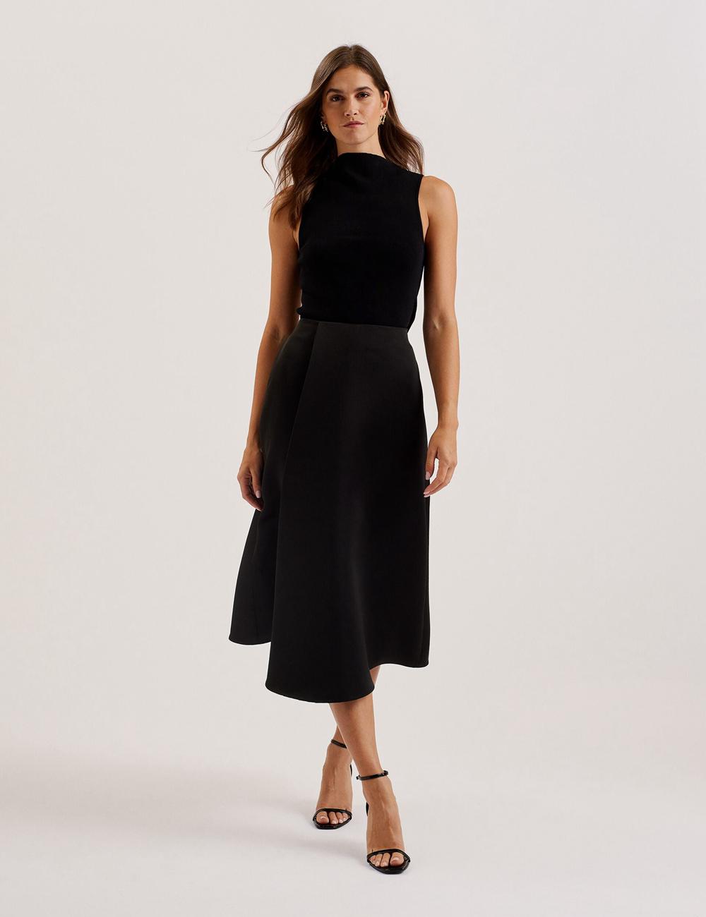 Black Ted Baker ERVA - Asymmetric Satin Wrap Women Midi Skirts | Ireland  3491-RCMHX