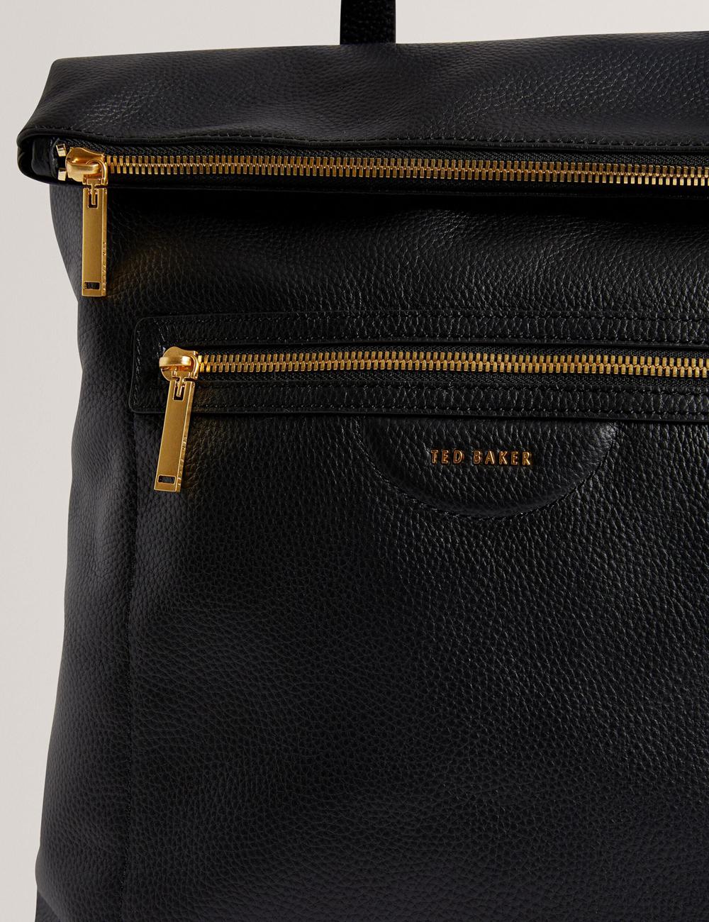Black Ted Baker ESSAYA - Leather Webbing Strap Fold Over Women Backpacks | Ireland  3650-LNSVW