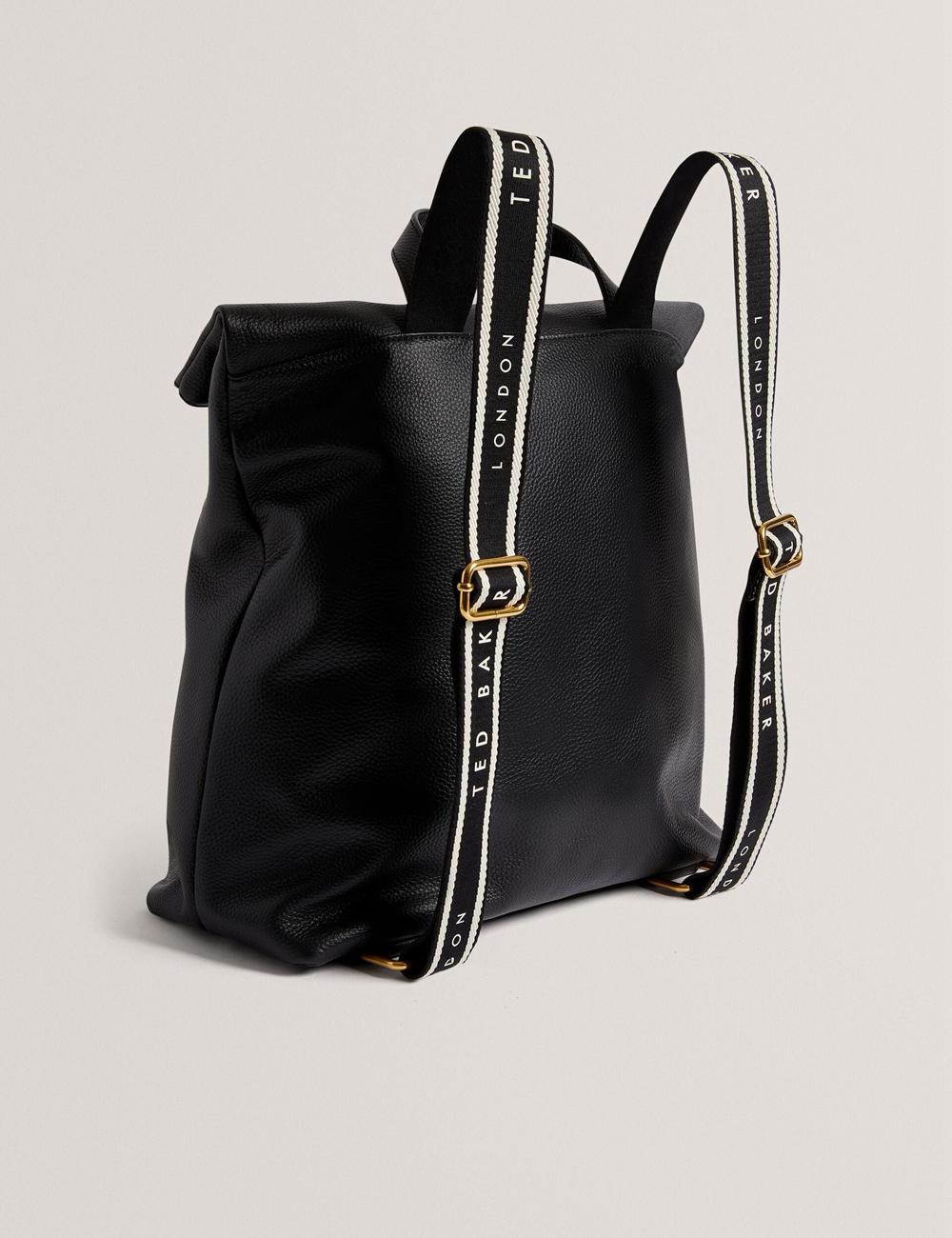 Black Ted Baker ESSAYA - Leather Webbing Strap Fold Over Women Backpacks | Ireland  3650-LNSVW