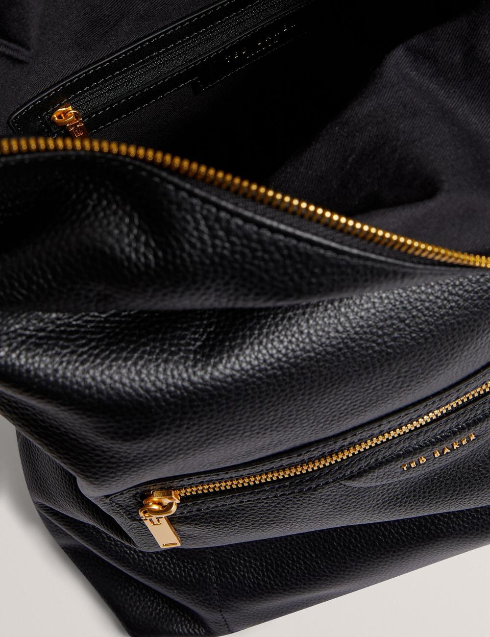 Black Ted Baker ESSAYA - Leather Webbing Strap Fold Over Women Backpacks | Ireland  3650-LNSVW