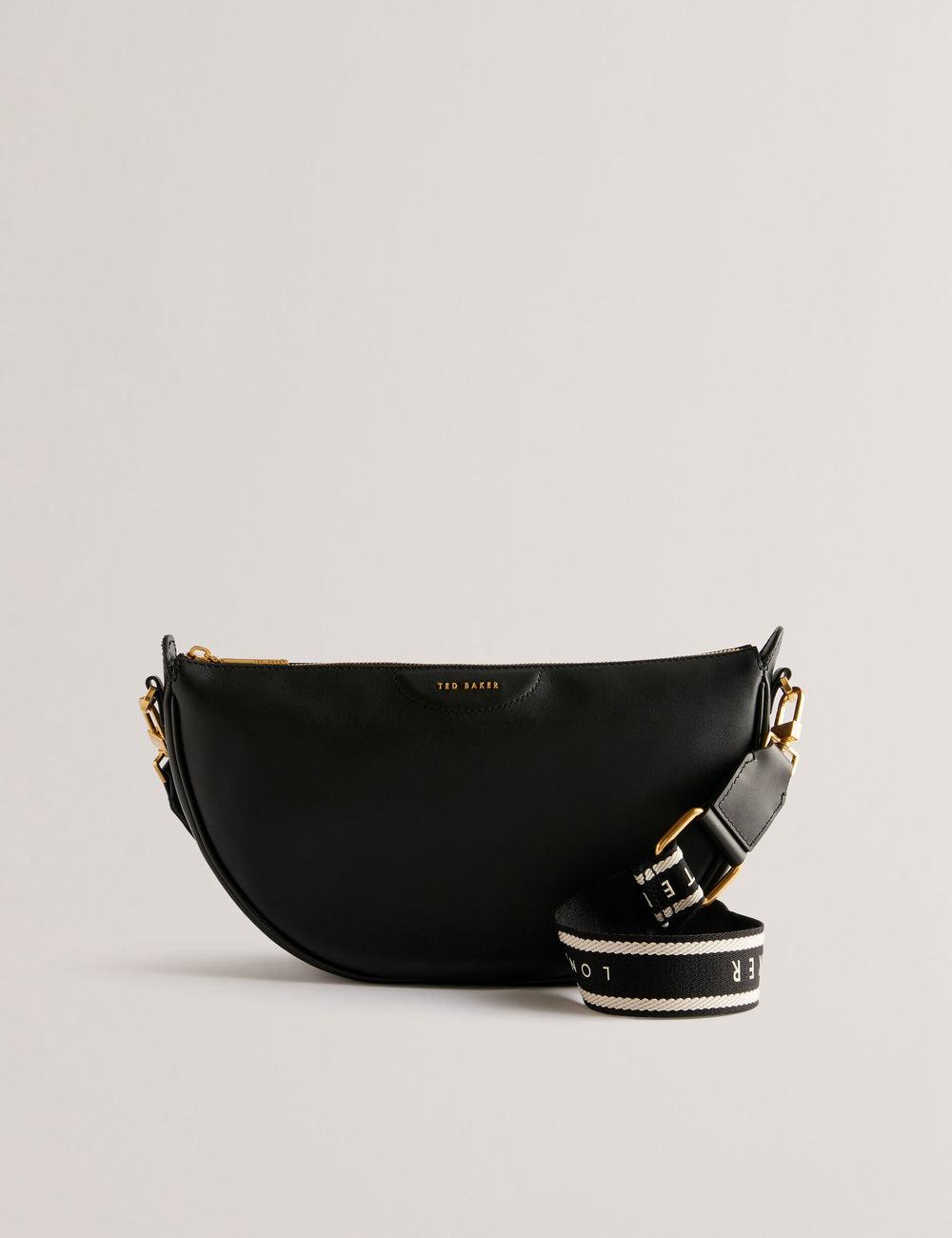Black Ted Baker ESSINA - Webbing Half Moon Leather Women Crossbody Bags | Ireland  4025-PSCHJ