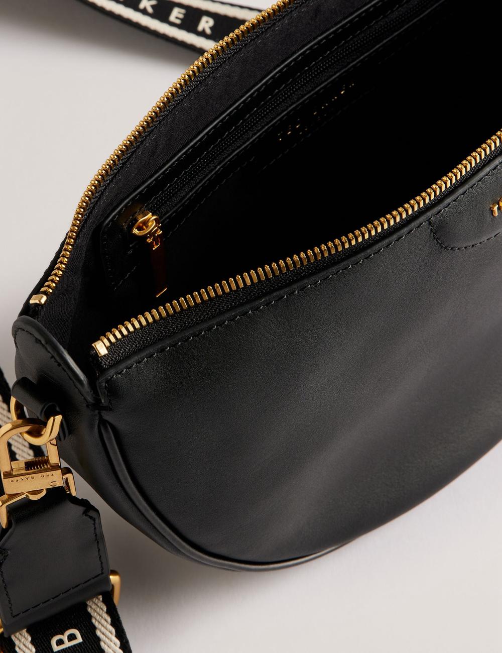 Black Ted Baker ESSINA - Webbing Half Moon Leather Women Crossbody Bags | Ireland  4025-PSCHJ