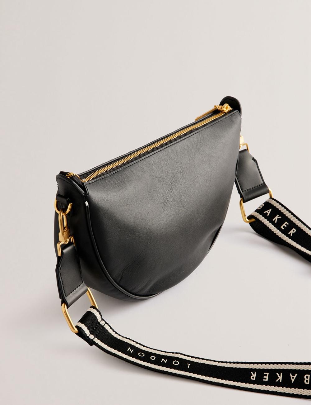 Black Ted Baker ESSINA - Webbing Half Moon Leather Women Crossbody Bags | Ireland  4025-PSCHJ