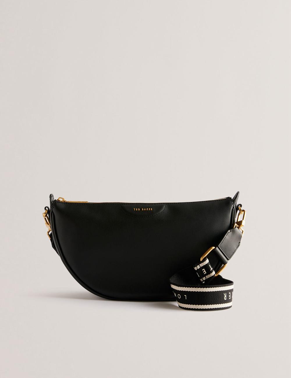 Black Ted Baker ESSINA - Webbing Half Moon Leather Women Crossbody Bags | Ireland  4025-PSCHJ