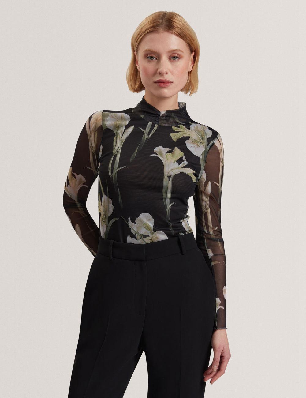 Black Ted Baker FIAAHH - Floral Print High Neck Sheer Mesh Women Tops | Ireland  3970-OUCJP