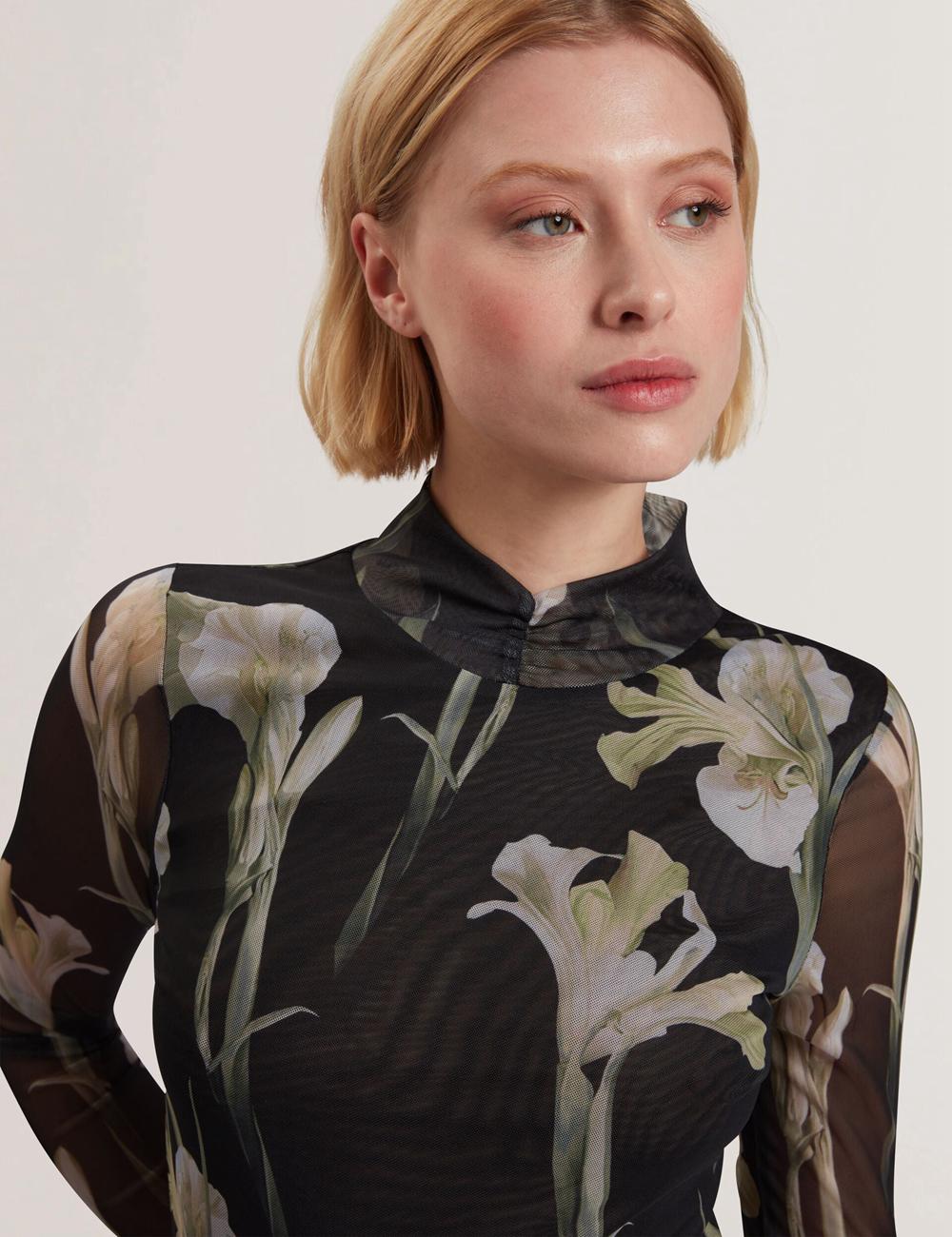 Black Ted Baker FIAAHH - Floral Print High Neck Sheer Mesh Women Tops | Ireland  3970-OUCJP