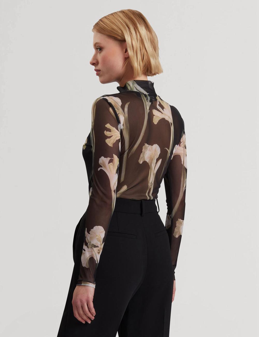 Black Ted Baker FIAAHH - Floral Print High Neck Sheer Mesh Women Tops | Ireland  3970-OUCJP