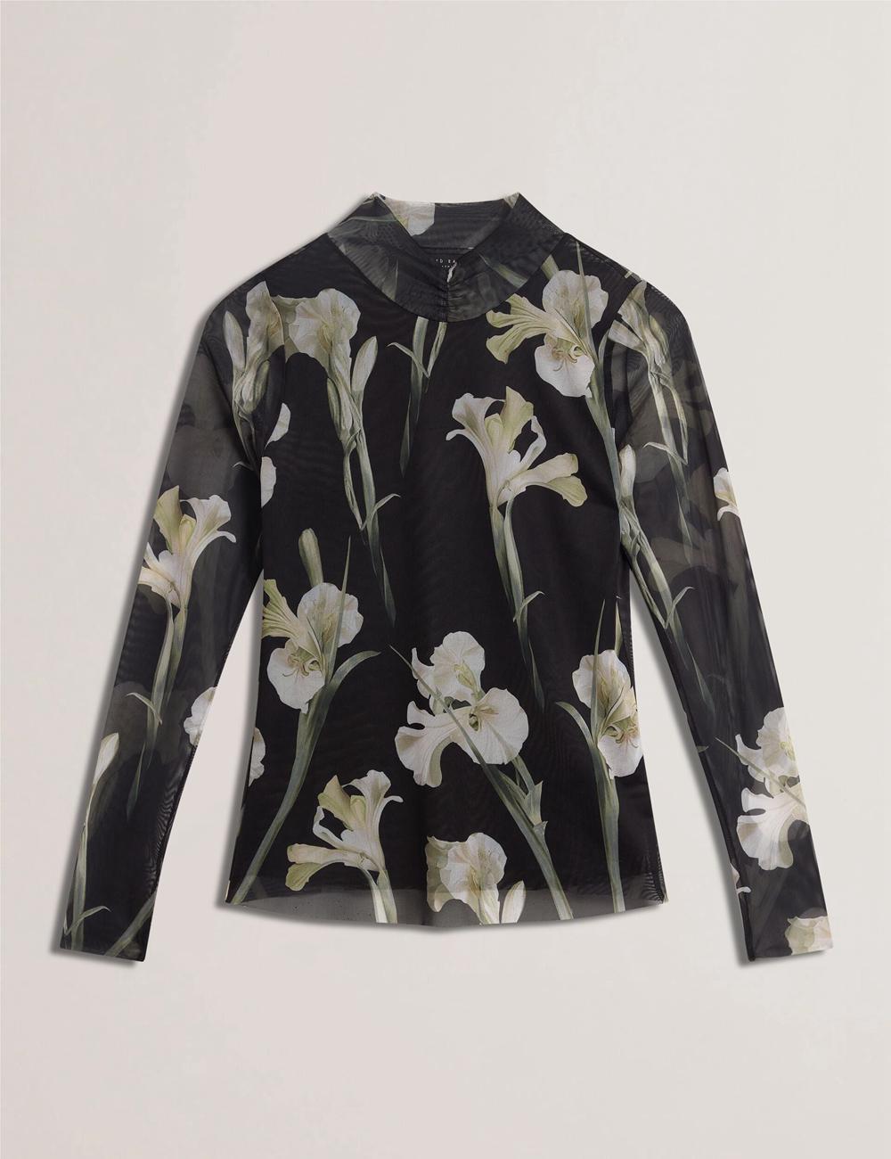 Black Ted Baker FIAAHH - Floral Print High Neck Sheer Mesh Women Tops | Ireland  3970-OUCJP