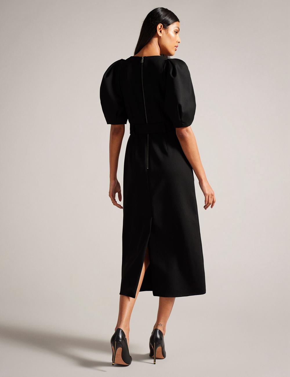 Black Ted Baker GABYELA - Structured Puff Sleeve With Belt Women Midi Dresses | Ireland  7394-RULSG