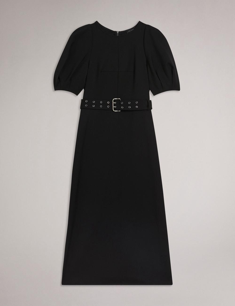 Black Ted Baker GABYELA - Structured Puff Sleeve With Belt Women Midi Dresses | Ireland  7394-RULSG