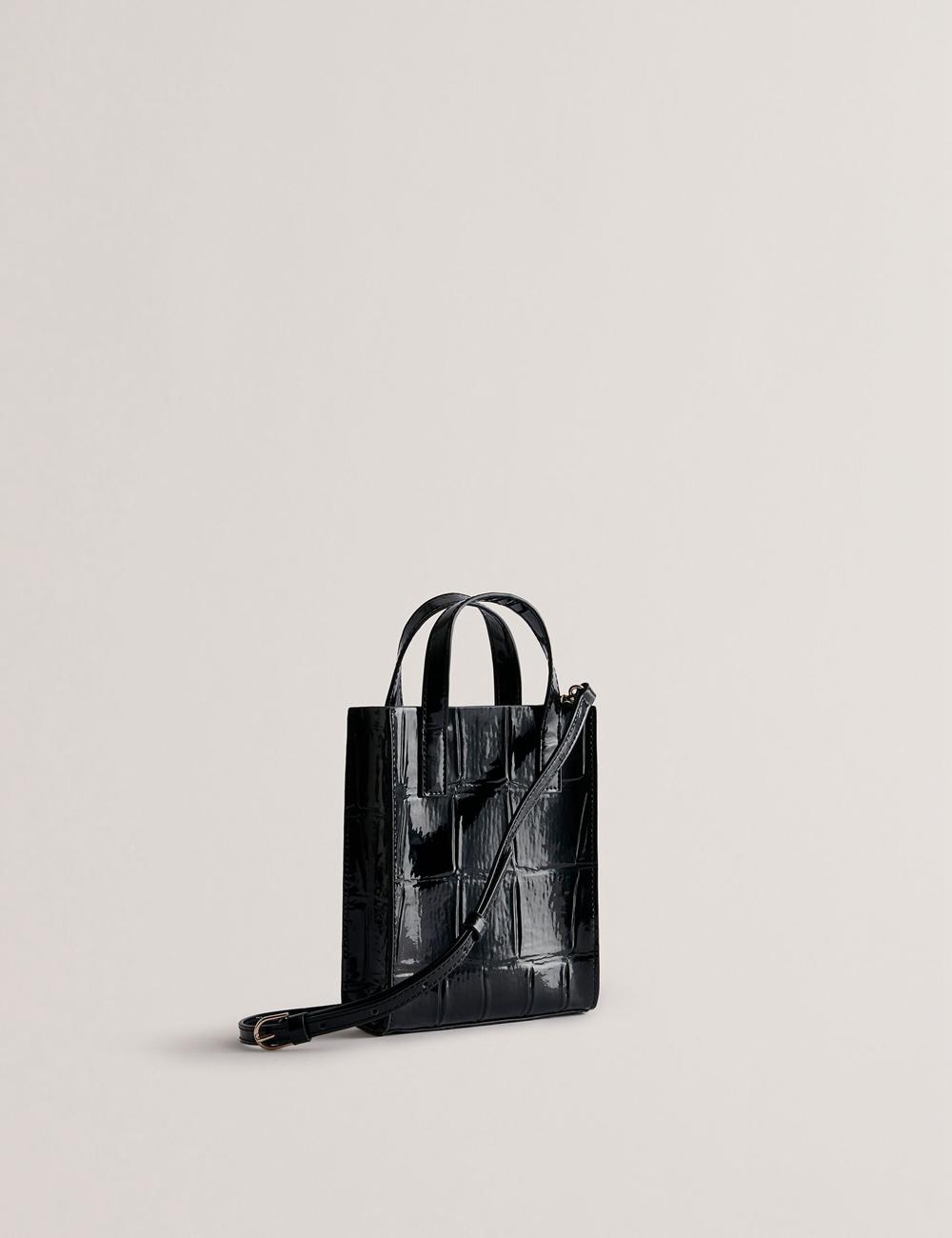 Black Ted Baker GATOCON - Mini Croc Effect Patent Women Tote Bags | Ireland  8735-KXRHM
