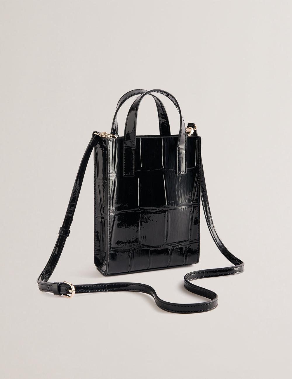 Black Ted Baker GATOCON - Mini Croc Effect Patent Women Tote Bags | Ireland  8735-KXRHM