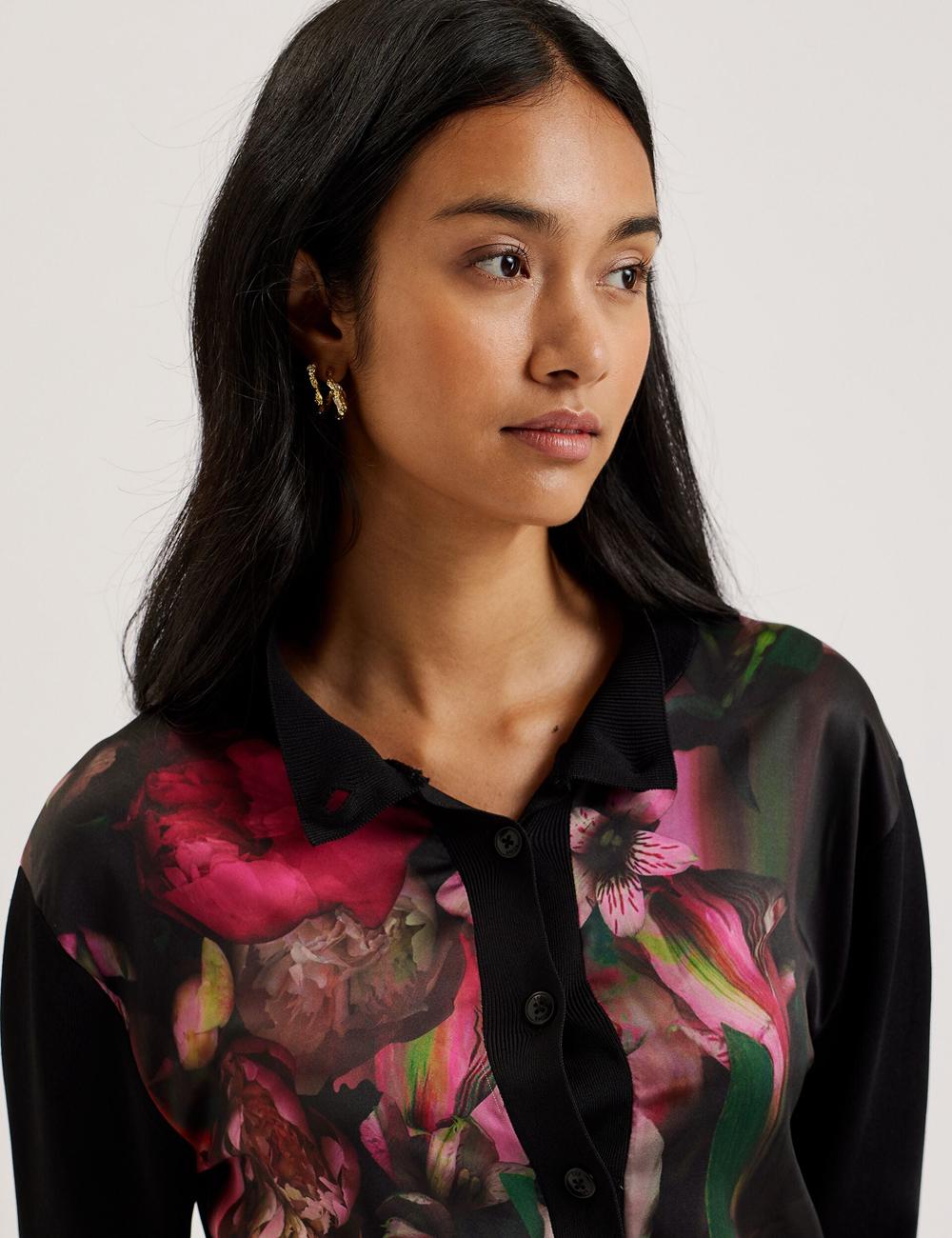 Black Ted Baker GEMHAA - Printed Panel Long Sleeve Women Cardigans | Ireland  7290-ZOPFU