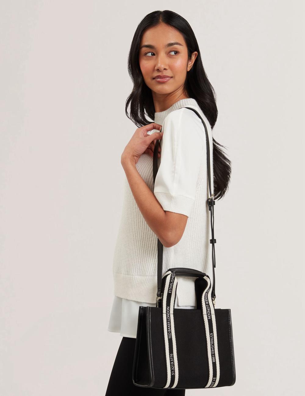 Black Ted Baker GEORJEA - Branded Webbing Canvas Small Women Tote Bags | Ireland  0487-PAROB