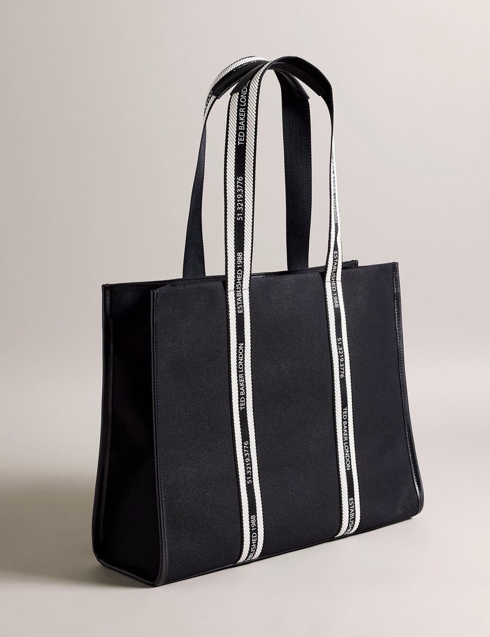 Black Ted Baker GEORJEY - Branded Webbing Canvas Large Women Tote Bags | Ireland  3846-IENYJ