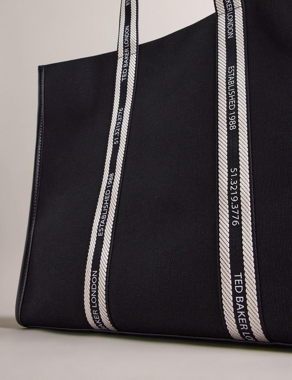 Black Ted Baker GEORJEY - Branded Webbing Canvas Large Women Tote Bags | Ireland  3846-IENYJ