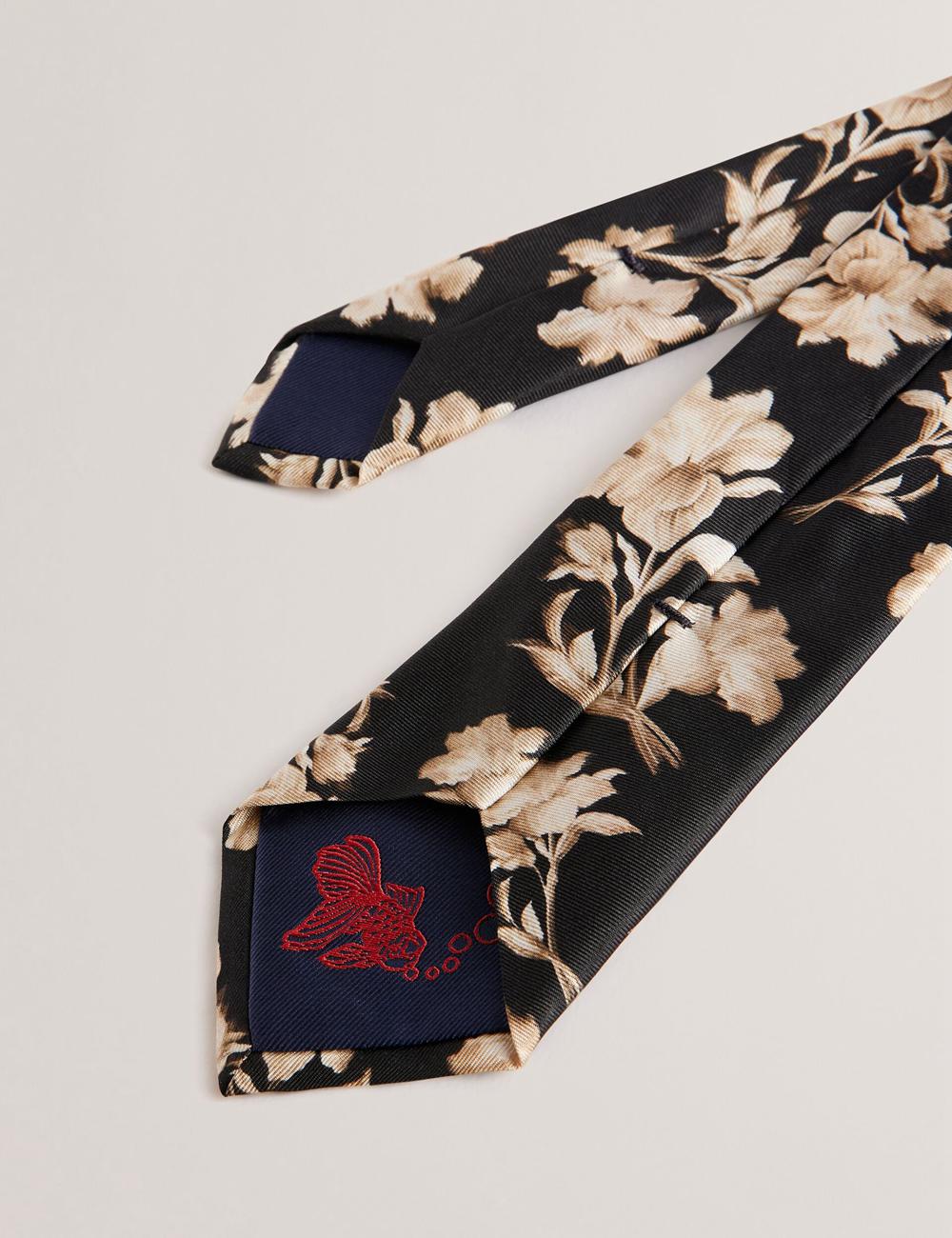 Black Ted Baker GOULDE - Two Tone Floral Print Silk Men Ties | Ireland  7056-NVWJE