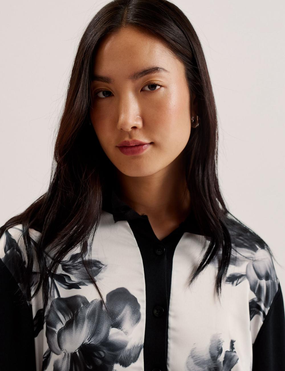 Black Ted Baker GWEENN - Monochrome Print Woven Front Women Cardigans | Ireland  0192-XQLYB
