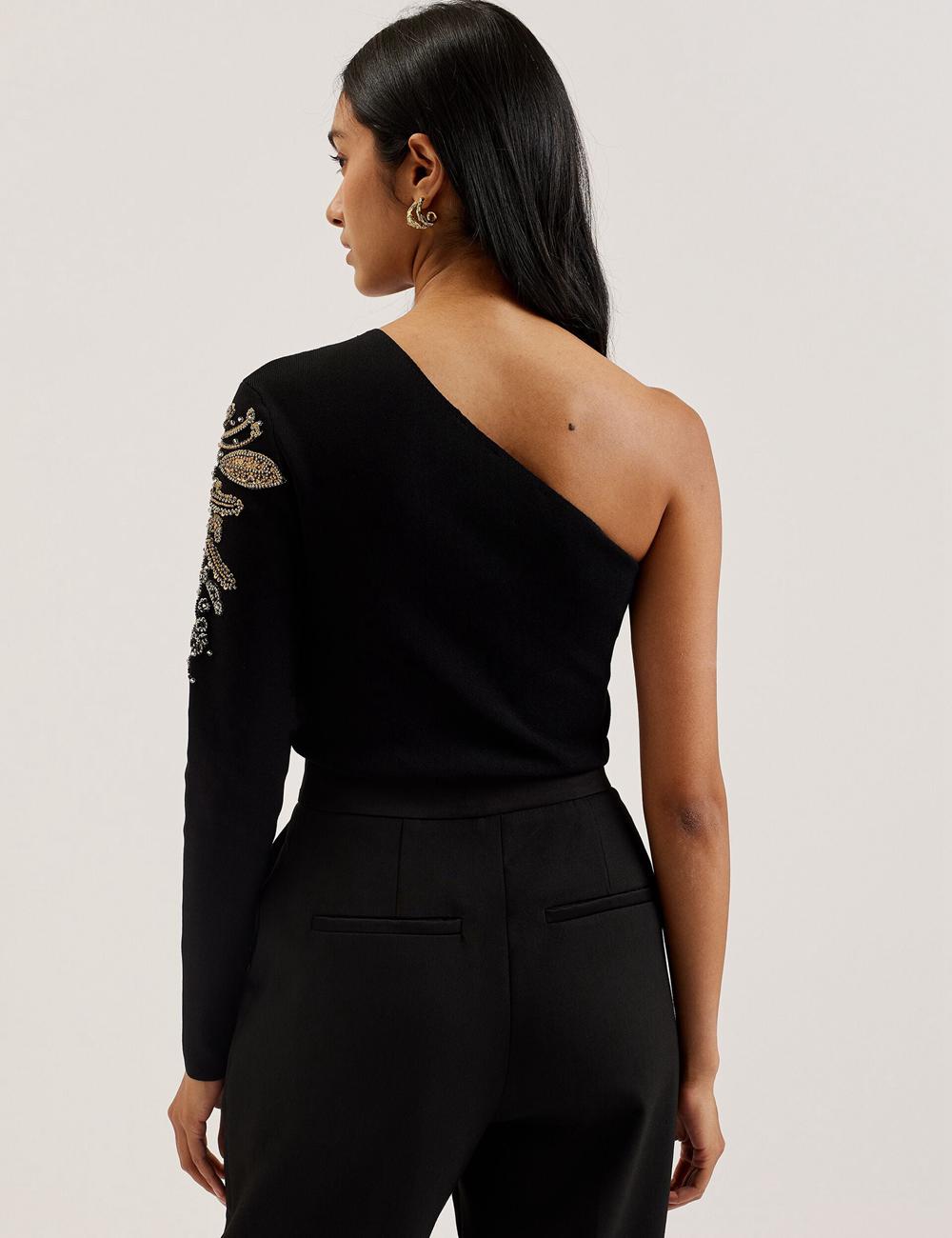 Black Ted Baker HEATHRR - One Shoulder Embellished Detail Women Tops | Ireland  6035-KUHEV
