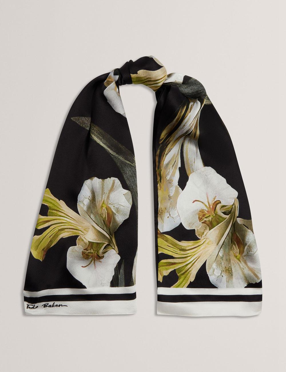 Black Ted Baker IRISSO - Floral Graphic Textured Long Silk Women Scarves | Ireland  4089-WEBNL