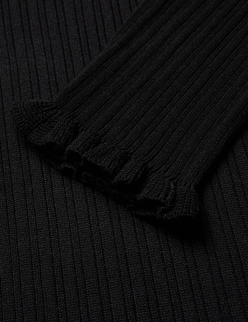 Black Ted Baker JANITTT - Ruffle Trim High Neck Ribbed Women Jumpers | Ireland  7691-KOFDE
