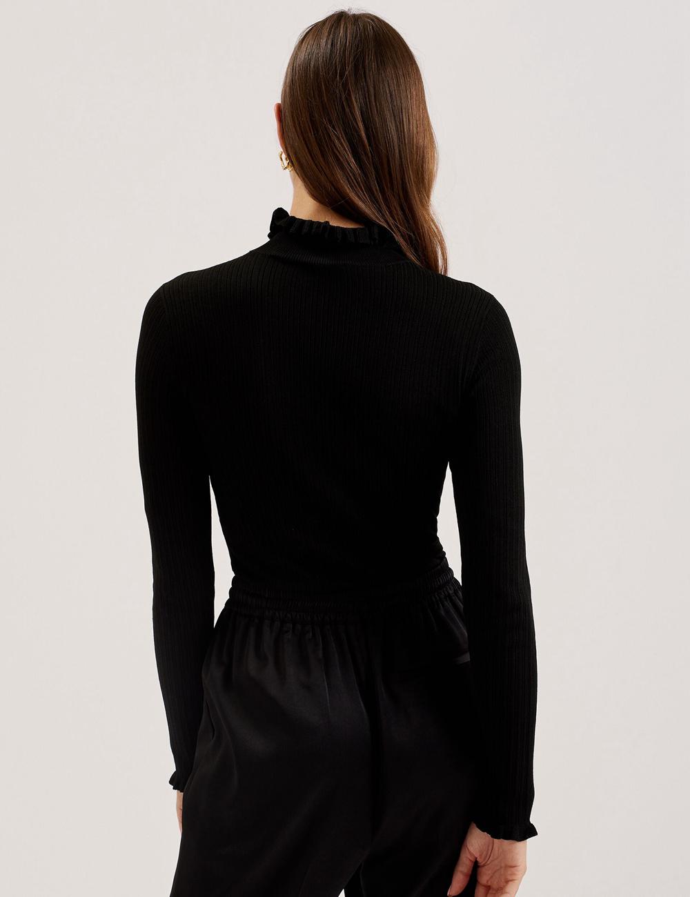 Black Ted Baker JANITTT - Ruffle Trim High Neck Ribbed Women Jumpers | Ireland  7691-KOFDE