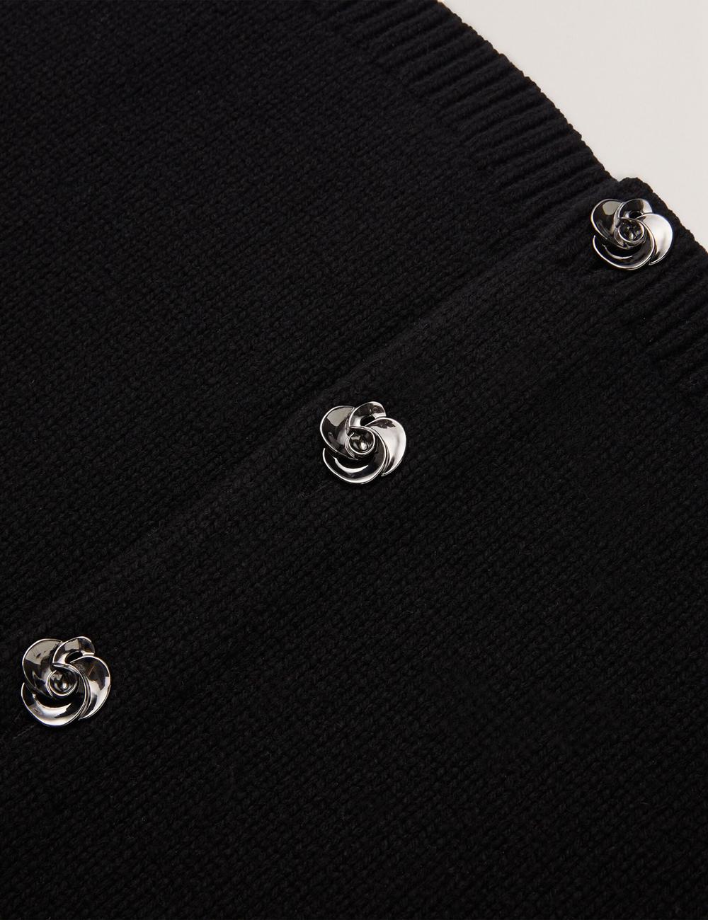 Black Ted Baker JAYCEY - Rose Button Knitted Crew Neck Women Cardigans | Ireland  4105-UXSNV