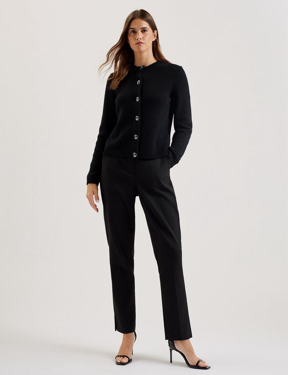 Black Ted Baker JAYCEY - Rose Button Knitted Crew Neck Women Cardigans | Ireland  4105-UXSNV