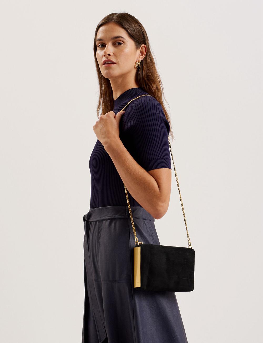 Black Ted Baker JEINER - Suede Clutch With Hardware Sides Women Clutch Bag | Ireland  7491-RJQFN