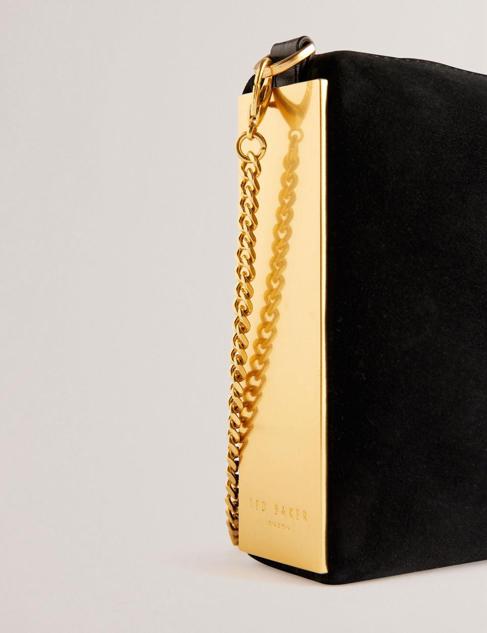 Black Ted Baker JEINER - Suede Clutch With Hardware Sides Women Clutch Bag | Ireland  7491-RJQFN