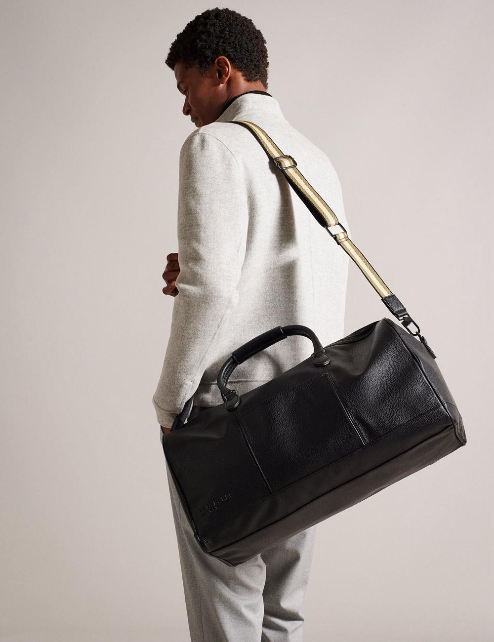 Black Ted Baker KALVIN - Webbing Faux Leather Men Holdall Bags | Ireland  9168-OEVAD