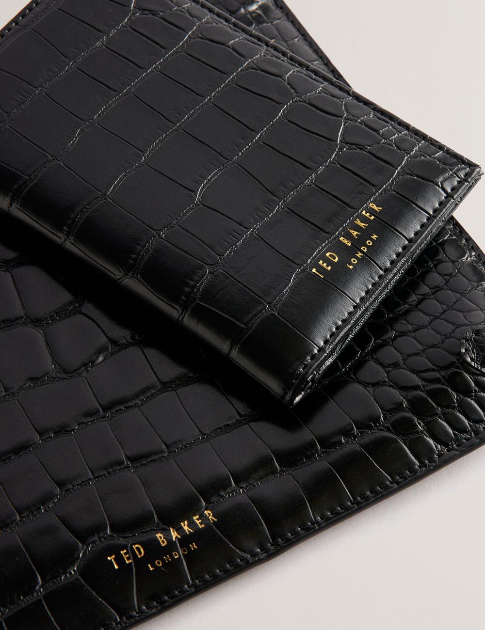 Black Ted Baker KELLIII - Croc Texture Passport Cover And Travel Pouch Travel Women Wallets | Ireland  5863-JEOWG