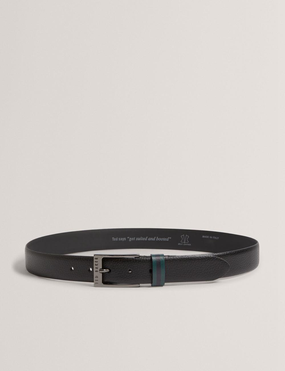 Black Ted Baker KENDON - Grained Leather With Striped Loop Men Belts | Ireland  8041-HYQFK