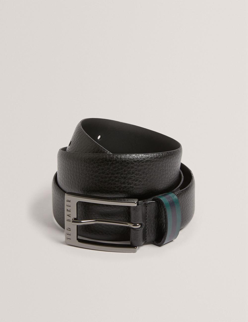 Black Ted Baker KENDON - Grained Leather With Striped Loop Men Belts | Ireland  8041-HYQFK