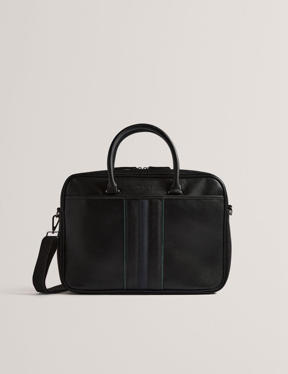 Black Ted Baker KENRIIK - Faux Leather Striped Panel Men Document Bags | Ireland  2753-ITKXC