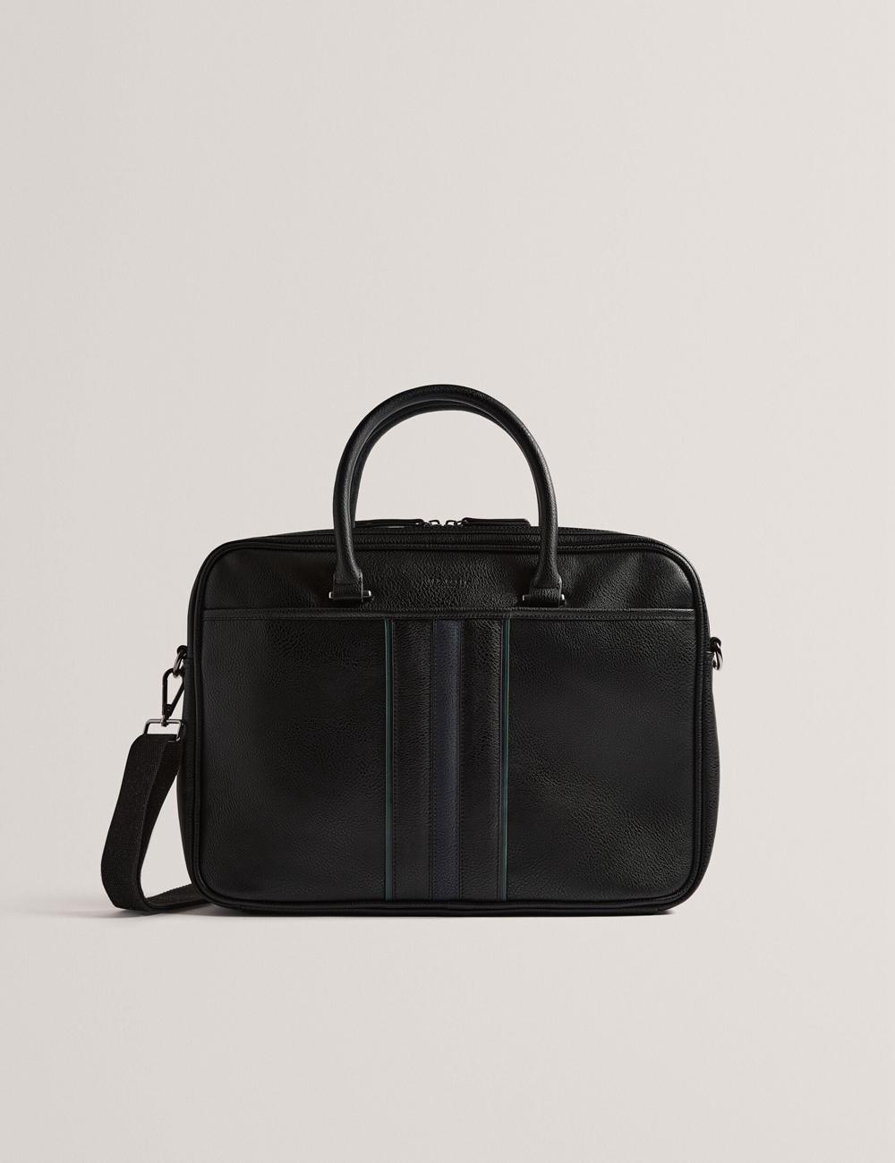 Black Ted Baker KENRIIK - Faux Leather Striped Panel Men Document Bags | Ireland  2753-ITKXC