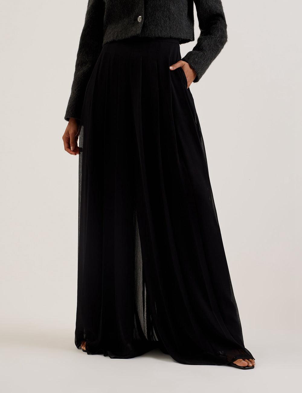 Black Ted Baker KOKUTO - Chiffon Pleated Wide Leg Palazzo Women Trousers | Ireland  2614-MTDEA