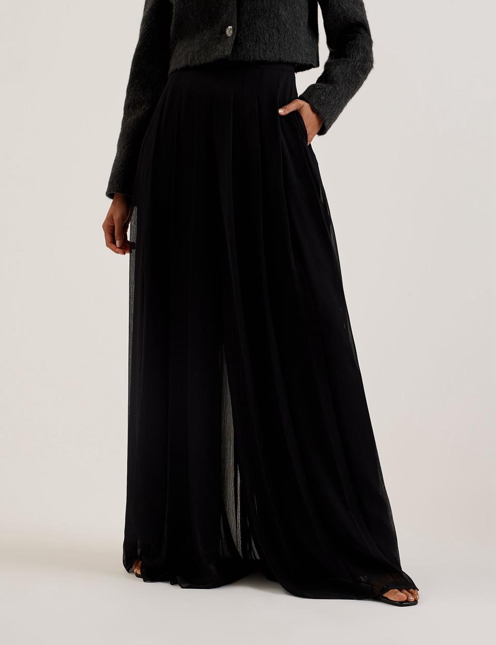 Black Ted Baker KOKUTO - Chiffon Pleated Wide Leg Palazzo Women Trousers | Ireland  2614-MTDEA