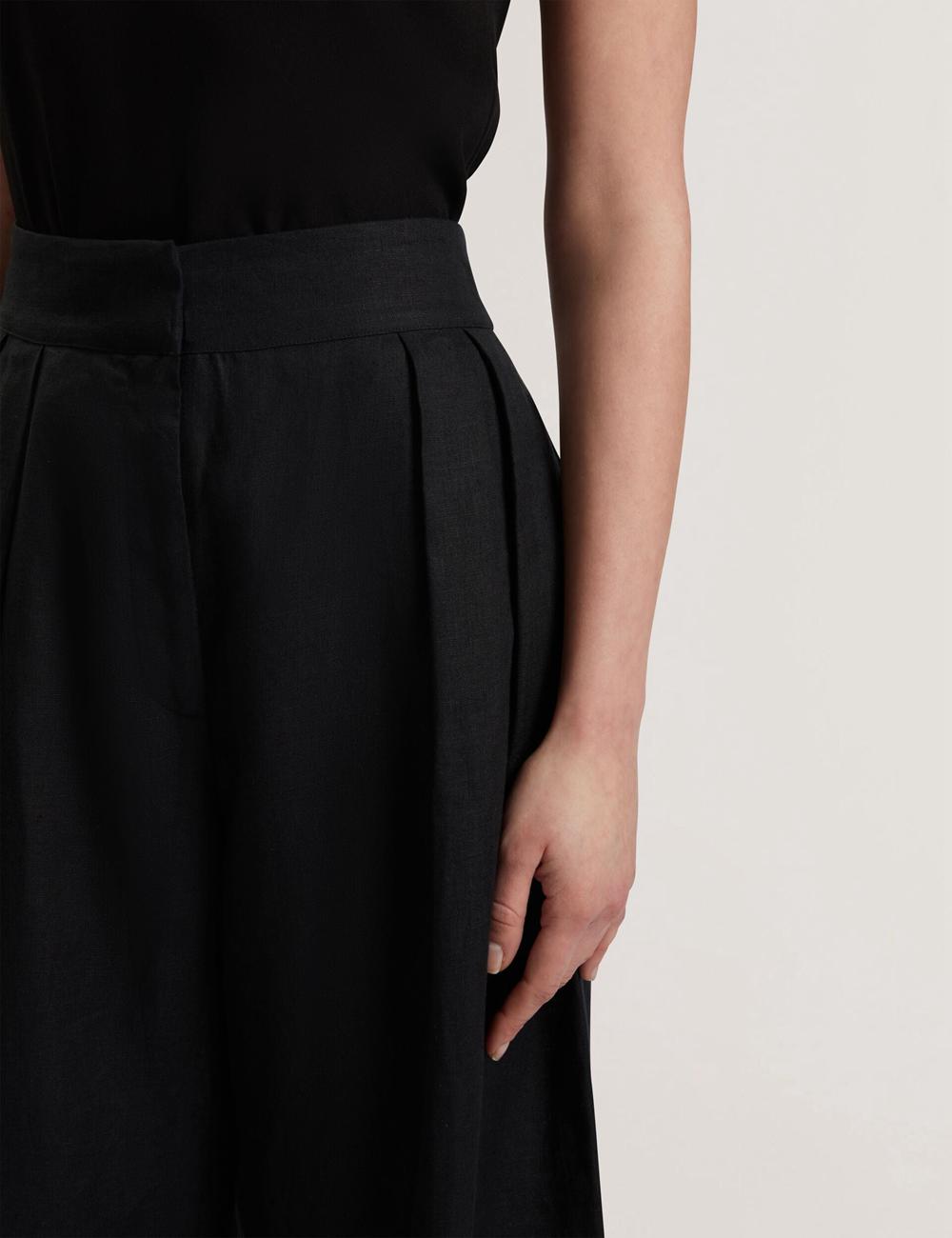 Black Ted Baker KYFAAT - Pure Linen Tailored Wide Leg Women Trousers | Ireland  8402-PGANS