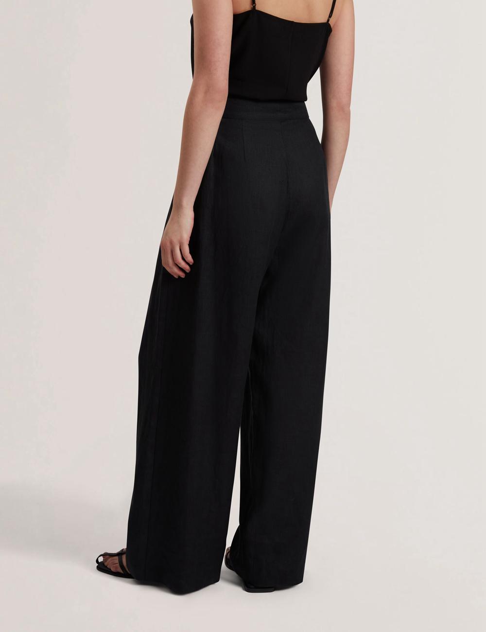 Black Ted Baker KYFAAT - Pure Linen Tailored Wide Leg Women Trousers | Ireland  8402-PGANS